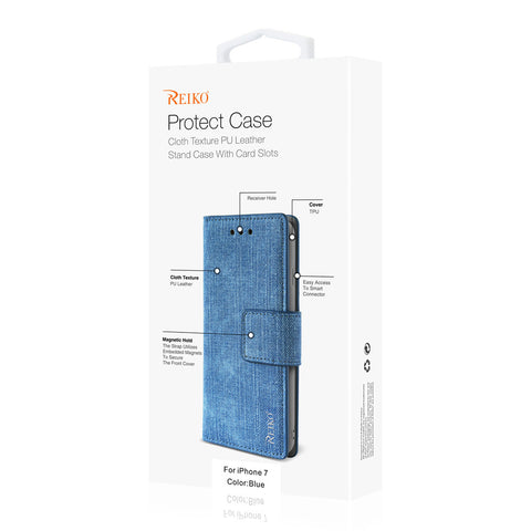 Reiko Iphone 8/ 7 Denim Wallet Case With Gummy Inner Shell And Kickstand Function In Blue