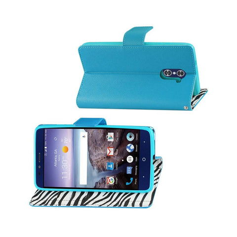 Reiko Zte Grand X Max 2 Wallet Case With Inner Zebra Print In Blue