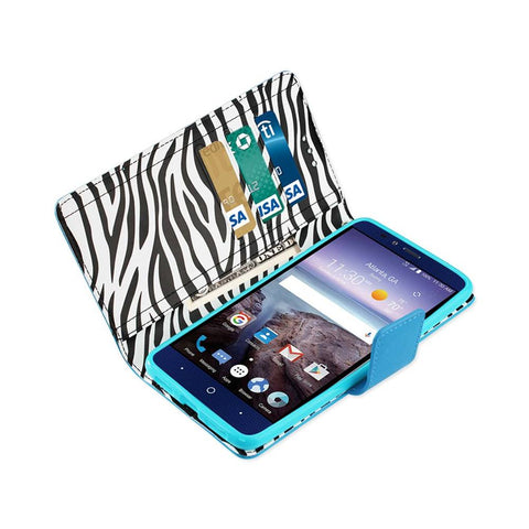 Reiko Zte Grand X Max 2 Wallet Case With Inner Zebra Print In Blue