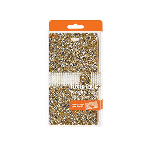 Reiko Zte Warp Elite Diamond Rhinestone Wallet Case In Gold