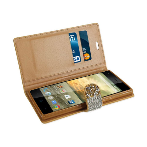 Reiko Zte Warp Elite Diamond Rhinestone Wallet Case In Gold