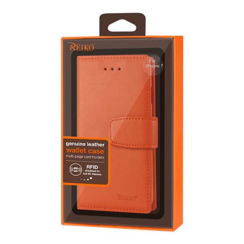 Reiko Iphone 8/ 7 Genuine Leather Wallet Case With Rfid Card Protection In Tangerine
