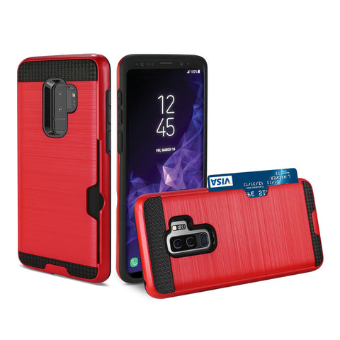 Reiko Samsung Galaxy S9 Plus Slim Armor Hybrid Case With Card Holder In Red