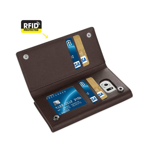Reiko Samsung Galaxy S6 Plus Genuine Leather Rfid Wallet Case In Umber