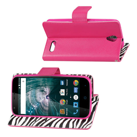 Reiko Grand X3 (z959)/ Warp 7 Wallet Case With Inner Zebra Print In Hot Pink