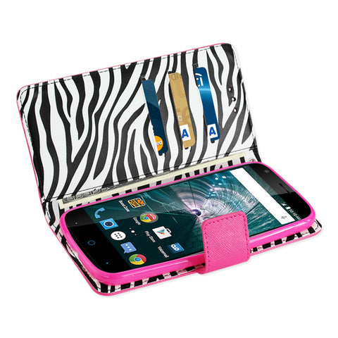 Reiko Grand X3 (z959)/ Warp 7 Wallet Case With Inner Zebra Print In Hot Pink