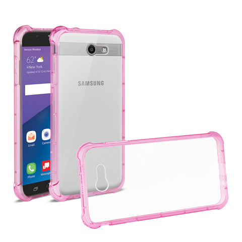 Reiko Samsung Galaxy J7 V (2017) Clear Bumper Case With Air Cushion Protection In Clear Hot Pink