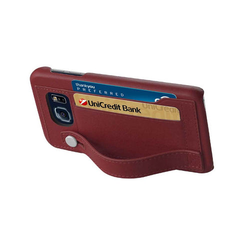 Reiko Samsung Galaxy S6 Genuine Leather Hand Strap Case In Burgundy