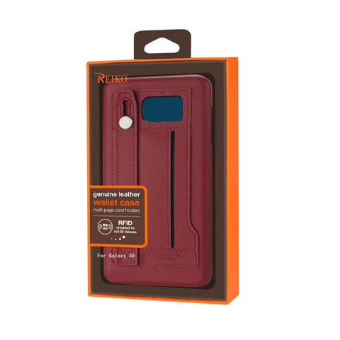 Reiko Samsung Galaxy S6 Genuine Leather Hand Strap Case In Burgundy