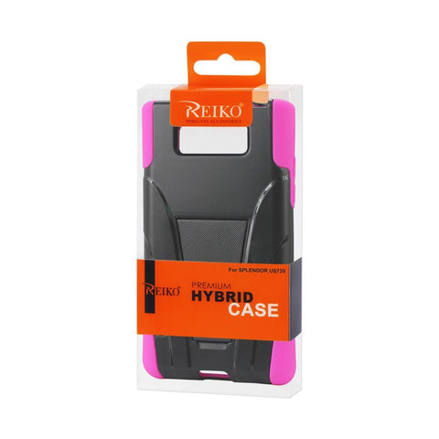 Reiko Lg Splendor Hybrid Heavy Duty Case With Kickstand In Black Hot Pink