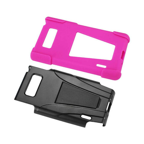 Reiko Lg Splendor Hybrid Heavy Duty Case With Kickstand In Black Hot Pink
