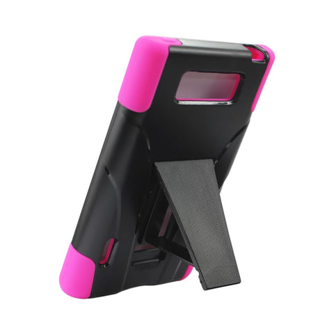 Reiko Lg Splendor Hybrid Heavy Duty Case With Kickstand In Black Hot Pink