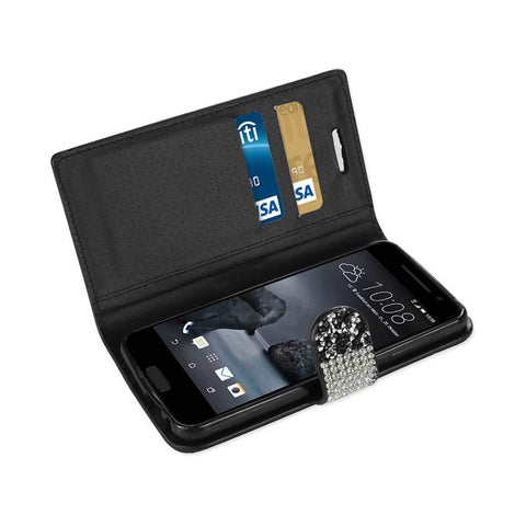 Reiko Htc One A9 Diamond Rhinestone Wallet Case In Black