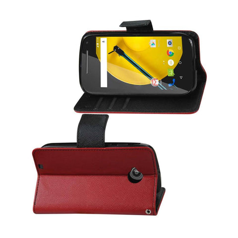 Reiko Motorola Moto E (2015) 3-in-1 Wallet Case In Red