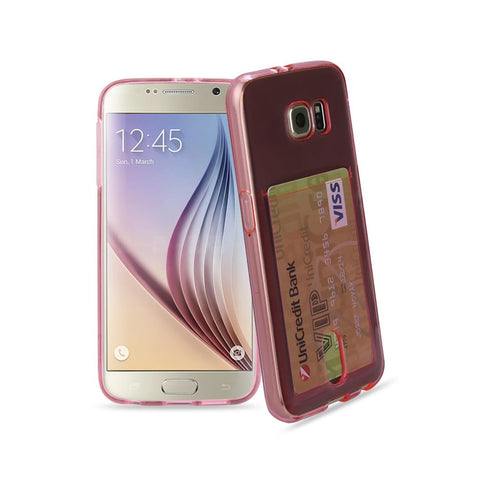 Reiko Samsung Galaxy S6reiko Semi Clear Case With Card Holder In Clear Hot Pink