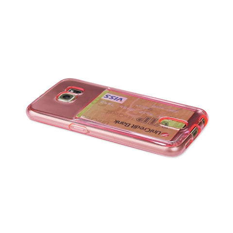 Reiko Samsung Galaxy S6reiko Semi Clear Case With Card Holder In Clear Hot Pink
