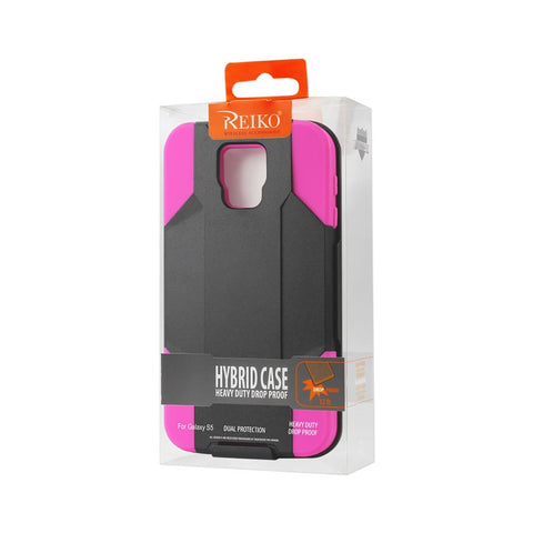 Reiko Samsung Galaxy S5 3-in-1 Hybrid Heavy Duty Holster Combo Case In Hot Pink Black
