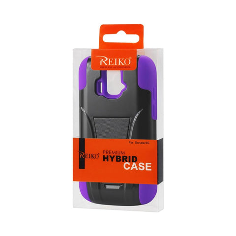 Reiko Zte Sonata 4g Hybrid Heavy Duty Case With Kickstand In Purple Black
