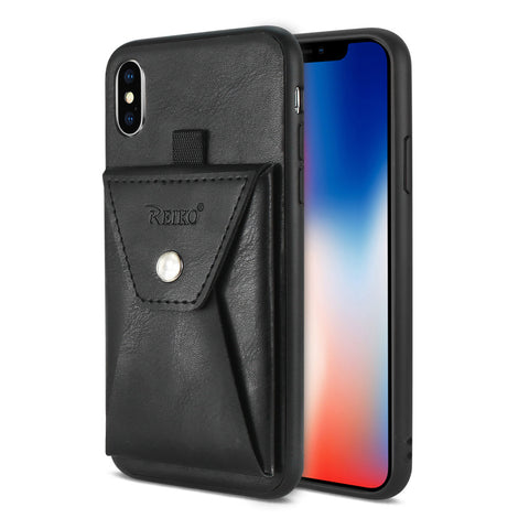 Reiko Iphone X/iphone Xs Durable Leather Protective Case With Back Pocket In Black