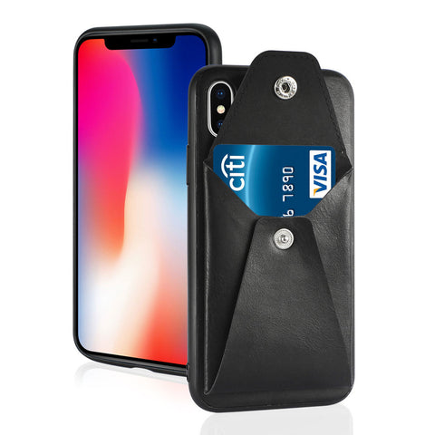 Reiko Iphone X/iphone Xs Durable Leather Protective Case With Back Pocket In Black