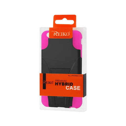 Reiko Iphone 6s/ 6 Plus Hybrid Heavy Duty Case With Kickstand In Hot Pink Black