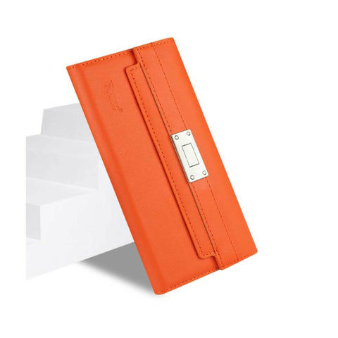 Reiko Samsung Galaxy Note 5 Genuine Leather Rfid Wallet Case And Metal Buckle Belt In Tangerine