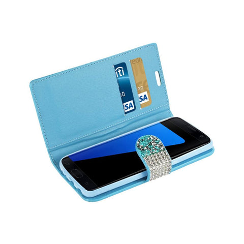 Reiko Samsung Galaxy S7 Edge Diamond Rhinestone Wallet Case In Blue
