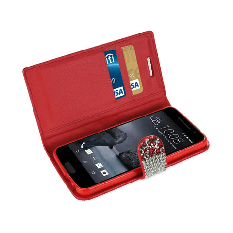 Reiko Htc One A9 Diamond Rhinestone Wallet Case In Red