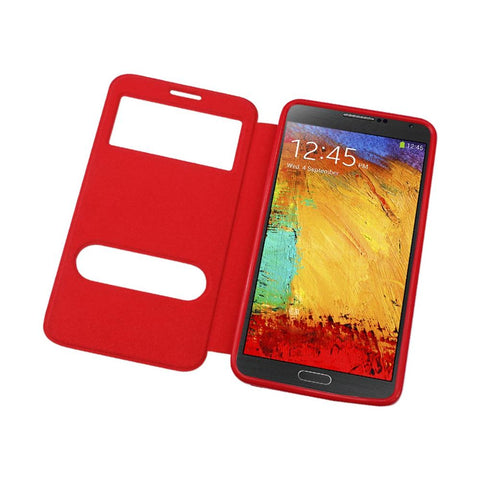 Reiko Samsung Galaxy Note 3 Window Flip Folio Case In Red