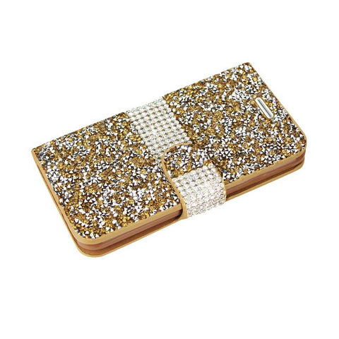 Reiko Samsung Galaxy Grand Prime Diamond Rhinestone Wallet Case In Gold