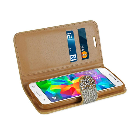 Reiko Samsung Galaxy Grand Prime Diamond Rhinestone Wallet Case In Gold