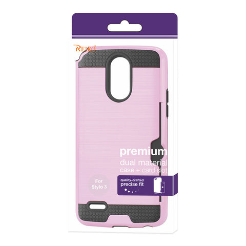 Reiko Lg Stylo 3/ Stylus 3 Slim Armor Hybrid Case With Card Holder In Pink