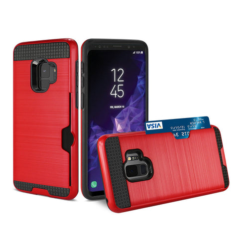 Reiko Samsung Galaxy S9 Slim Armor Hybrid Case With Card Holder In Red