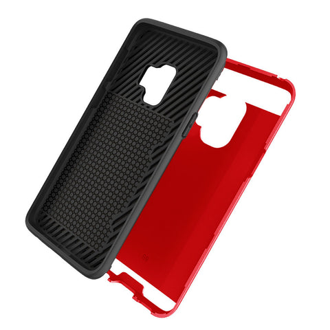 Reiko Samsung Galaxy S9 Slim Armor Hybrid Case With Card Holder In Red