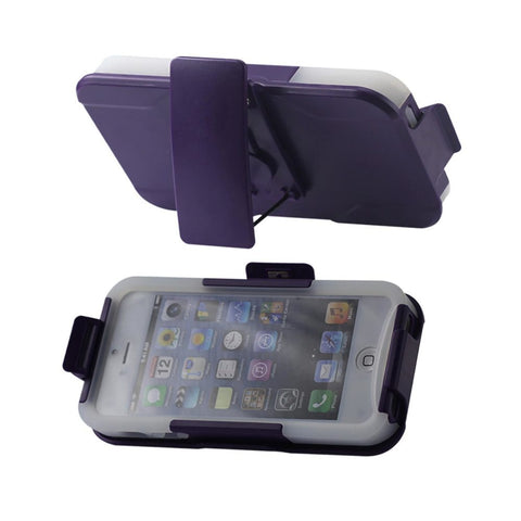 Reiko Iphone 5/5s/se 3-in-1 Hybrid Heavy Duty Holster Combo Case In Purple Clear