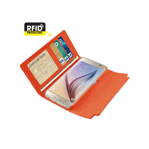 Reiko Samsung Galaxy S6 Genuine Leather Rfid Wallet Case And Metal Buckle Belt In Tangerine