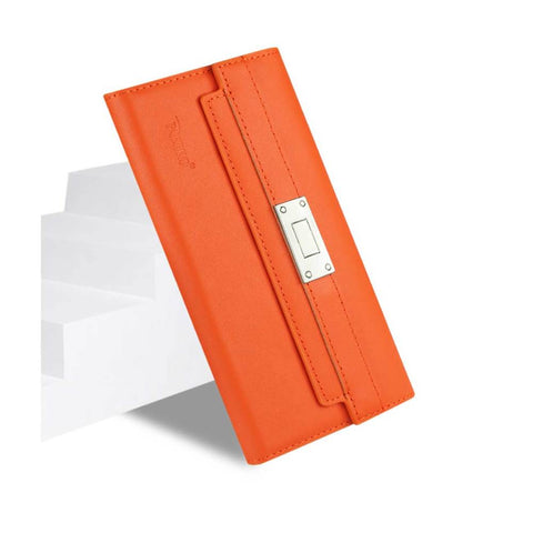 Reiko Samsung Galaxy S6 Genuine Leather Rfid Wallet Case And Metal Buckle Belt In Tangerine