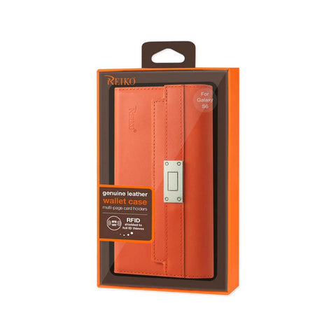 Reiko Samsung Galaxy S6 Genuine Leather Rfid Wallet Case And Metal Buckle Belt In Tangerine