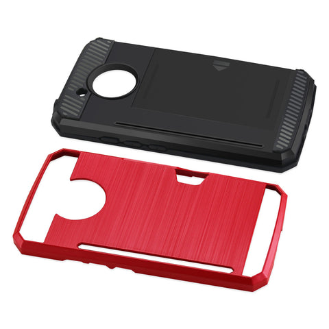 Reiko Motorola Moto E4 Active Slim Armor Hybrid Case With Card Holder In Red