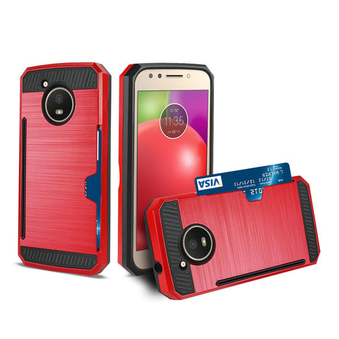 Reiko Motorola Moto E4 Active Slim Armor Hybrid Case With Card Holder In Red