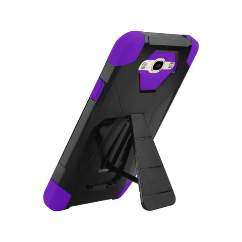 Reiko Samsung Galaxy J7 (2016) Hybrid Heavy Duty Case With Kickstand In Purple Black