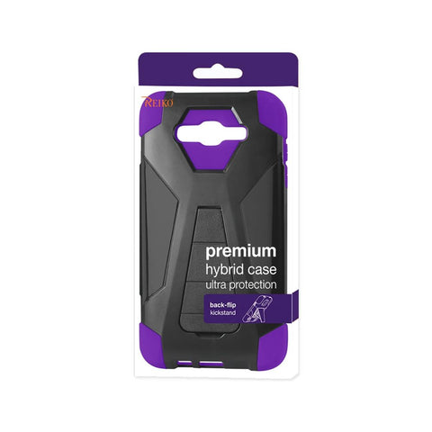 Reiko Samsung Galaxy J7 (2016) Hybrid Heavy Duty Case With Kickstand In Purple Black