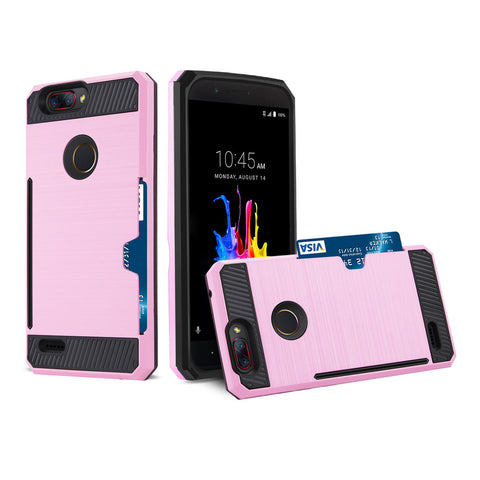 Reiko Zte Blade Z Max/z982/zte Sequoia Slim Armor Hybrid Case With Card Holder In Pink
