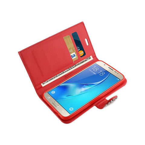 Reiko Samsung Galaxy J7 Diamond Rhinestone Wallet Case In Red
