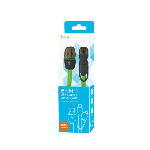 Reiko Iphone 6 And Micro Usb Flat Cable 3.2ft 2-in-1 Usb Data In Green