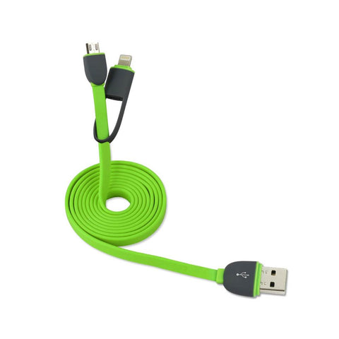 Reiko Iphone 6 And Micro Usb Flat Cable 3.2ft 2-in-1 Usb Data In Green