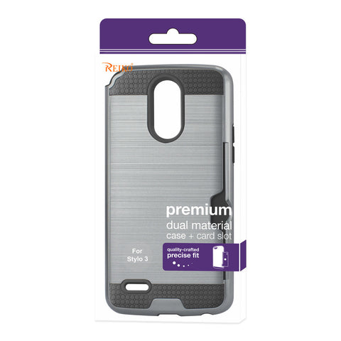 Reiko Lg Stylo 3/ Stylus 3 Slim Armor Hybrid Case With Card Holder In Gray