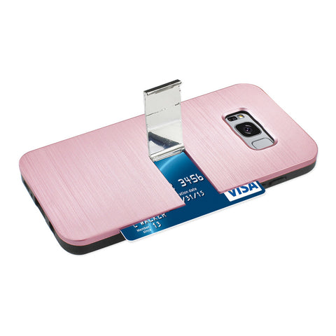 Reiko Samsung S8 Edge/ S8 Plus Slim Armor Hybrid Case With Card Holder And Kickstand In Rose Gold