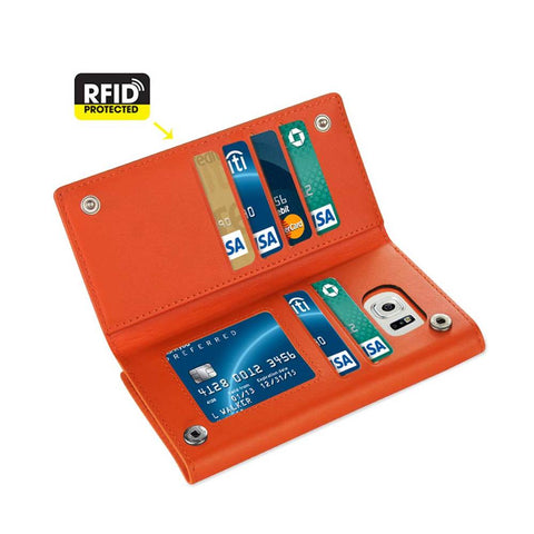 Reiko Samsung Galaxy Note 5 Plus Genuine Leather Rfid Wallet Case In Tangerine