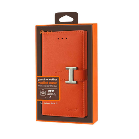 Reiko Samsung Galaxy Note 5 Plus Genuine Leather Rfid Wallet Case In Tangerine